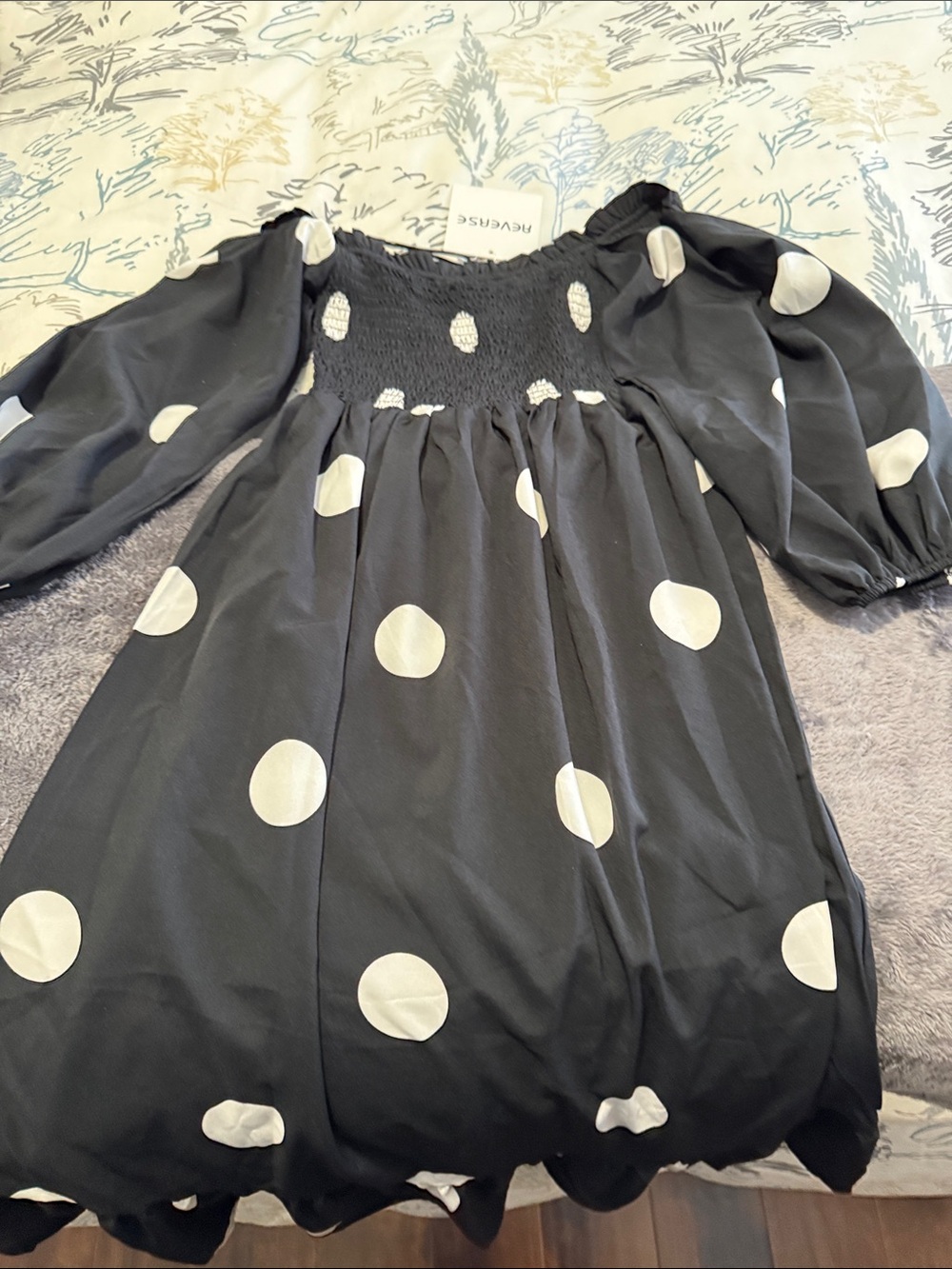Reverse Black Dress with White Polka Dots